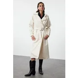 Trendyol White Belted Denim Trench Coat