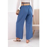 Kesi Włoski Women's viscose trousers with a decorative belt denim | Shoptok.si