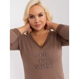 Fashion Hunters Plus size brown cotton blouse with cuffs Cene