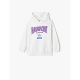 Koton Hooded Sweatshirt Sharding Long Sleeve Crew Neck Printed