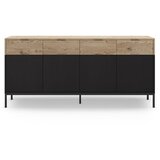 Marckeric Črna/v naravni barvi nizka komoda v hrastovem dekorju 180x80 cm Marion – Cene