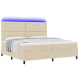 vidaXL Postelja s pomožnim vzmetenjem z vzmetnico in LED krem 200x200 cm Tkanina, (22084052) | Shoptok.si