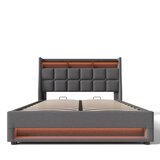 Lumor Oblazinjena postelja iz lana 160x200 cm z LED in USB priključki - letvičast okvir - siva, (22151534) | Shoptok.si