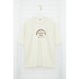 Trendyol Stone Oversize/Wide Cut Text Printed Thick T-Shirt cene