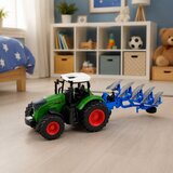  Agricultural Farm Tractor With Double-Furrow Plow Rubber Wheels Green 1:24 | Shoptok.si