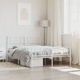Maison Chic Kovinski Posteljni okvir - Dvoposteljna postelja - Zakonska postelja z vzglavjem in vznožjem bel 150x200 cm, (21696531) | Shoptok.si