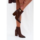 Boto Women’s heeled boots with gold detail chocolate Tharina Cene