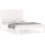  Posteljni okvir z vzglavjem bel 120x200 cm trden les | Shoptok.si