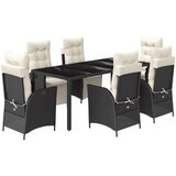  7-dijelni vrtni blagovaonski set s jastucima crni od poliratana Crna Dužina stola 190 cm | Shoptok.si