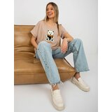 Fashion Hunters Beige ribbed oversize blouse with teddy bear Cene