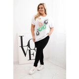 Kesi Włoski Women's Cotton Plus Size Blouse with Feather Motif white + green | Shoptok.si