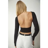 Happiness İstanbul Women's Black Open Back Knitted Crop Top