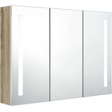 vidaXL LED kopalniška omarica z ogledalom 89x14x62 cm bela in hrast | Shoptok.si