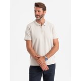 Ombre Men's melange polo shirt with striped collar - black Cijene