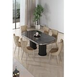 Hanah home trpezarijski set Galya, sto i 6 stolica, ploča u dekoru crnog mermera, hromirane noge, kapućino tkanina Babyface | Eponuda.com