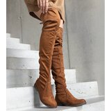 Gemre Hallora Brown Long Platform Boots in Eco-Suede | shoptok.hr