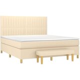 vidaXL Box spring postelja z vzmetnico krem 160x200 cm blago, (20896195) | Shoptok.si