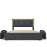 Lumor Oblazinjena postelja 140x200 cm iz lanu – z 2 predaloma, LED in letvenim dnom – siva, (22151074) | Shoptok.si