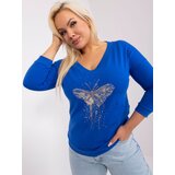 Fashion Hunters Plus size cobalt blue blouse with 3/4 sleeves Cene