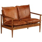 vidaXL Kavč dvosed iz pravega usnja in akacijevega lesa rjave barve | Shoptok.si