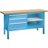 LISTA Delovna miza, izvedba z ogrodjem, 3 predali, 2 polici, korpus svetlo moder, sprednji del svetlo moder | Shoptok.si