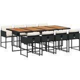 vidaXL 9-dijelni vrtni blagovaonski set s jastucima crni od poliratana | shoptok.hr