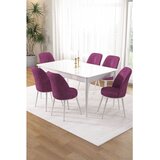 Hanah home trpezarijski set Pir, sto i 6 stolica, bela ploča, ljubičasta tkanina Babyface | Eponuda.com