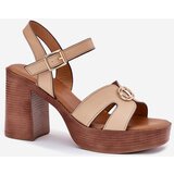 EVENTO Women's Heeled Sandals Gold Decoration Beige Nusorilis | shoptok.hr