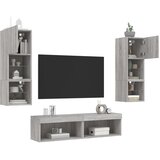  6-dijelni zidni TV elementi s LED svjetlima boja sivog hrasta | shoptok.hr