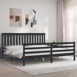 The Living Store Posteljni okvir z vzglavjem črn 200x200 cm trden les - Posteljni Okvir, (21525732) Cene