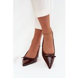Boto Patent leather high heels with bow chocolate Olvena | Shoptok.si