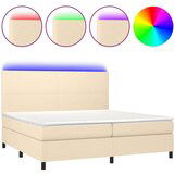  Box spring postelja z vzmetnico LED krem 200x200 cm blago, (20999278) | Shoptok.si
