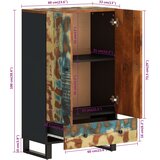  Visoka komoda s ladicom 60x33x100 cm obnovljeno drvo i željezo | shoptok.hr