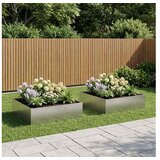 vidaXL Vrtna saksija 2 kom. Srebrna 80 x 80 x 30 cm Nehrđajući čelik - Nehrđajući čelik 80 x 80 x 30 cm 2 | shoptok.hr