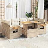 Maison Chic Seti vrtnega pohištva - Vrtna garnitura - Vrtni pohištvo set z blazinami 7-delna bež ratan/akacija, (21795745) | Shoptok.si