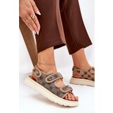 Boto Women's Patterned Fabric Sandals With Golden Details Khaki Pefese | shoptok.hr