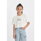 Defacto Girl's Crop Crew Neck Floral Short Sleeve T-Shirt