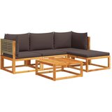  The Living Store Vrtna sedežna garnitura z blazinami 5-delna trden akacijev les - Vrtna Sedežna Garnitura, (21461275) | Shoptok.si