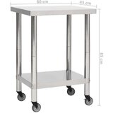 vidaXL Kuhinjska delovna miza s kolesi 80x45x85 cm nerjaveče jeklo | Shoptok.si