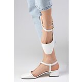 Mio Gusto Thea White Color Patent Leather Open Back Side Buckle Blunt Toe Women's Short Heeled Shoes | ePonuda.com