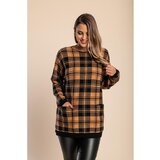 Fenzy mehak pulover s karo potiskom, kamelji | Shoptok.si