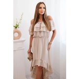 Kesi Włoski Women's off-the-shoulder dress with a longer back beige | Shoptok.si