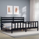 vidaXL Posteljni okvir z vzglavjem črn 200x200 cm trden les | Shoptok.si