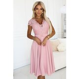 Numoco 381-6 LINDA - chiffon dress with lace neckline - dirty pink | shoptok.hr