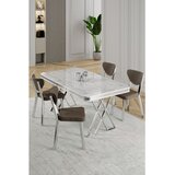 Hanah home trpezarijski set Raja, sto i 4 stolice, ploča u dekoru belog mermera, hromirane noge, braon tkanina Babyface | Eponuda.com