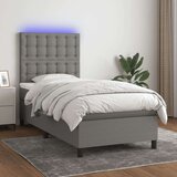 vidaXL Box spring postelja z vzmetnico LED temno siva 100x200 cm blago | Shoptok.si