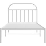 vidaXL Kovinski posteljni okvir z vzglavjem bel 107x203 cm | Shoptok.si