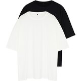 Trendyol Plus Size Black-Ecru Men's Oversize 2-Pack Basic 100% Cotton Comfortable T-Shirt Cene
