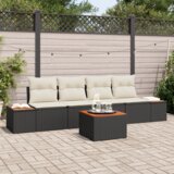 vidaXL 5-delni vrtni kavčni set z blazinami črnega poli ratana akacije | Shoptok.si