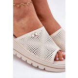 VINCEZA Women's Leather Wedge Sandals Beige 41477 | ePonuda.com